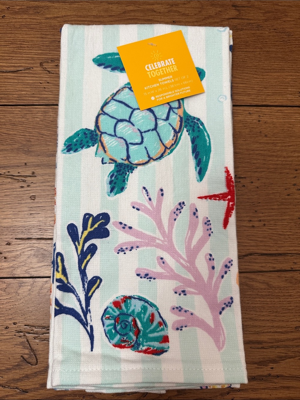 Sea Turtle Kitchen Towels Set of 2 Mint & Teal Ocean Print